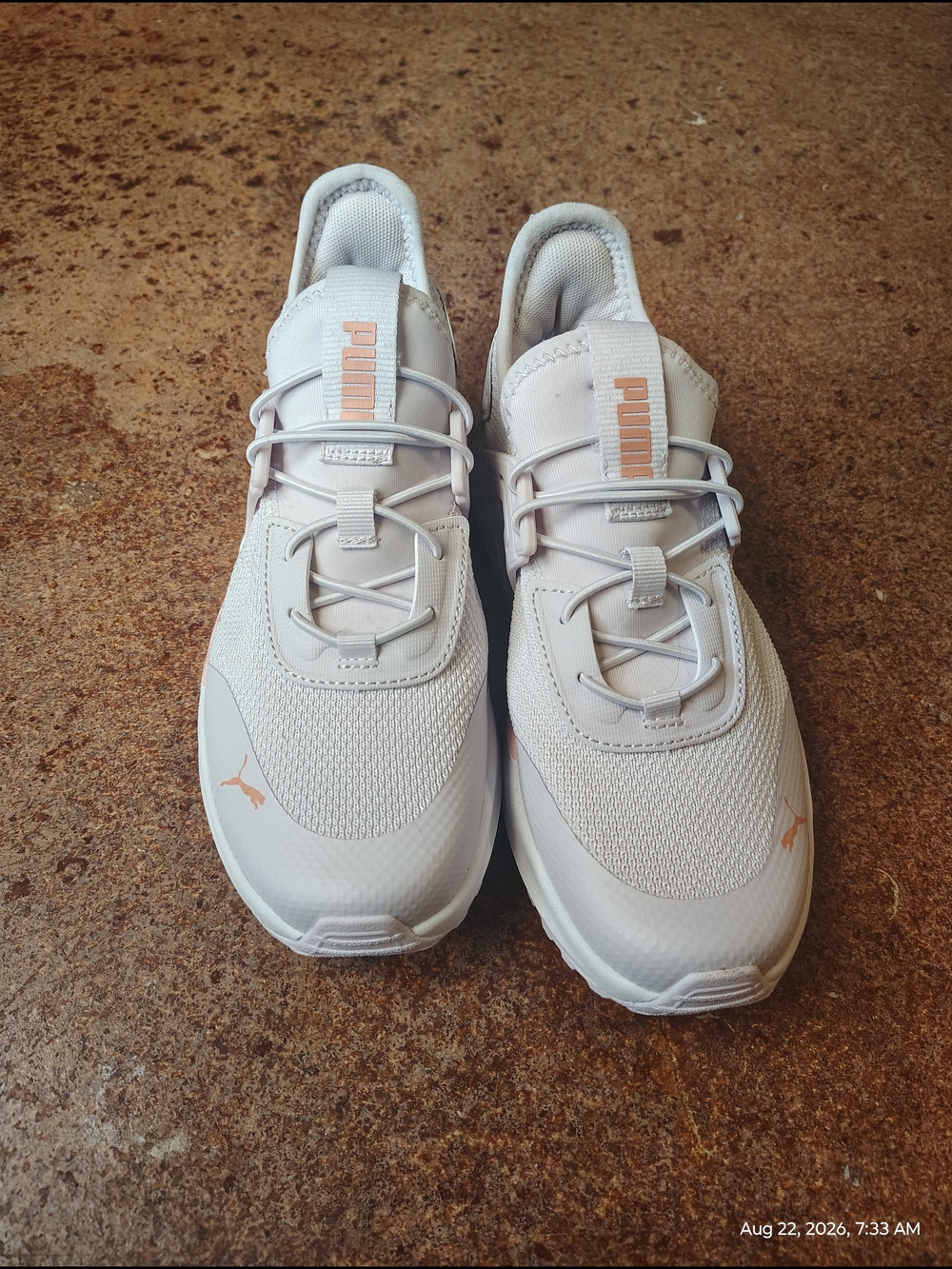 GIRLS Puma White Sneakers with Pale Pink Accents